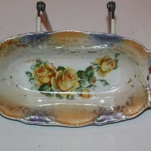 Vintage Opalescent Germany Celery dish Condiment Tray Lusterware Roses